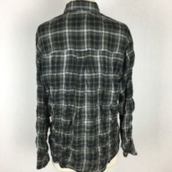 PIns & Needles Gray Green Gathered Plaid Button Down Top Sm - Picture 5 of 7